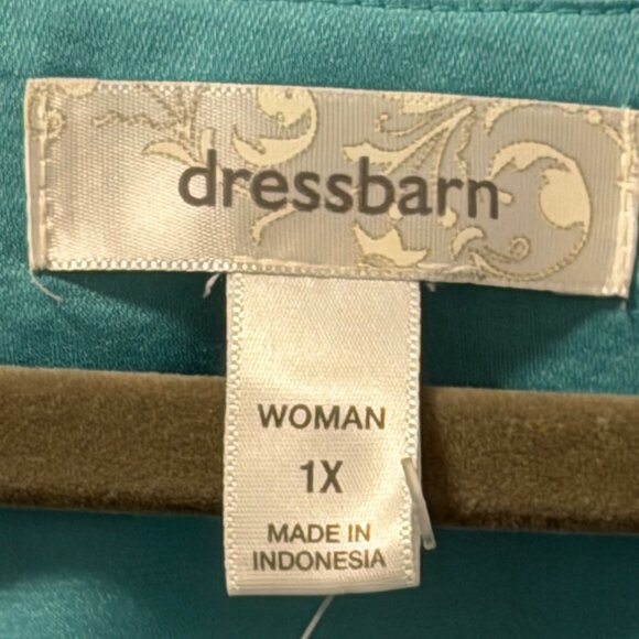 Dressbarn Womens blouse 1X Aqua Blouse With Pleated Scoop Neckline & Cap Sleeves - Picture 2 of 11